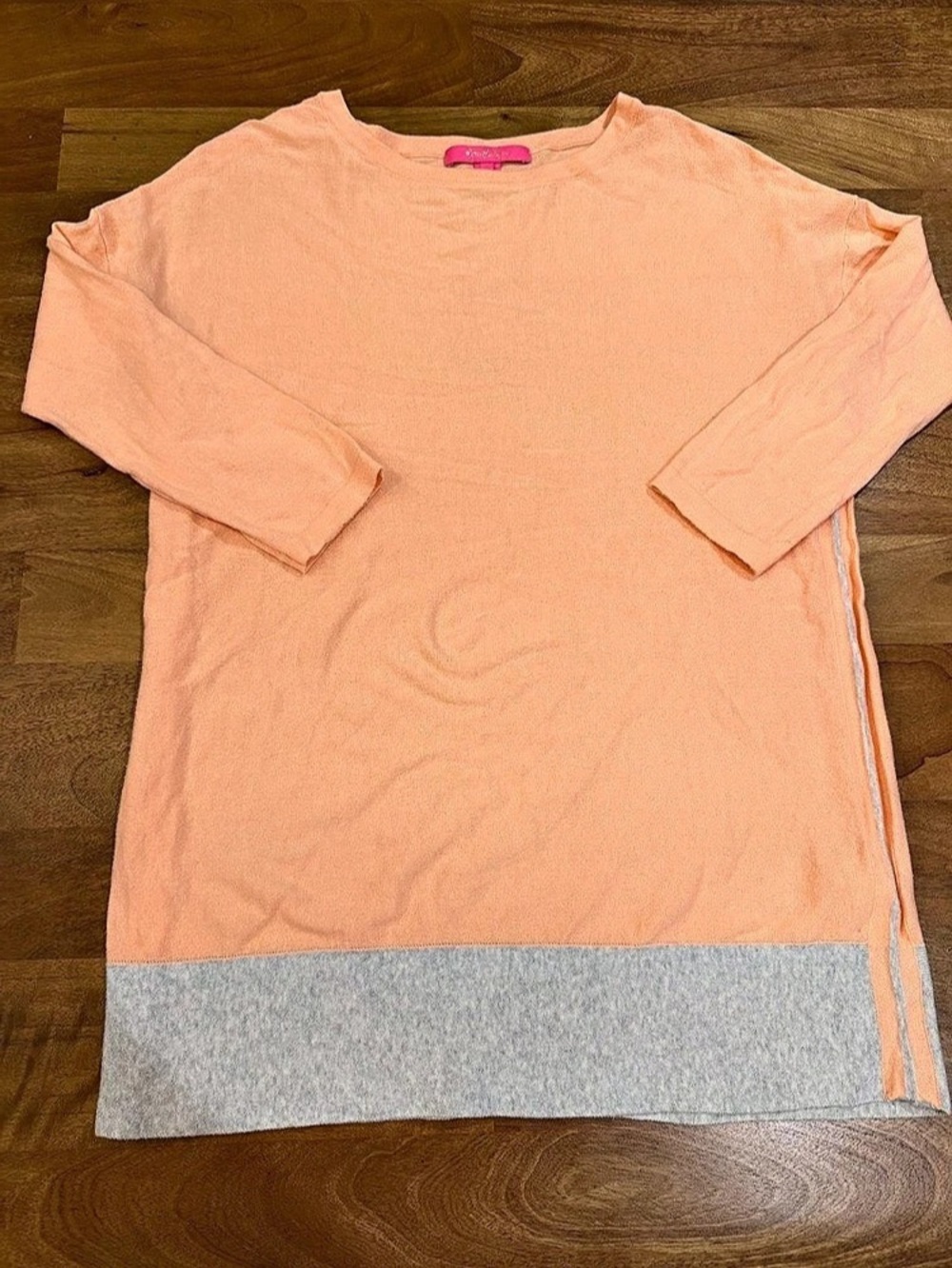 Lilly Pulitzer Color Block Cotton Blend Shirt in Peach & Gray - Size Small